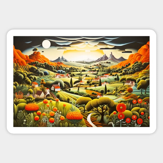 Countryside Concept Abstract Colorful Scenery Painting Magnet by Cubebox